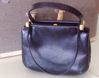 Vintage MM Morris Moskowitz Black Leather Handbag