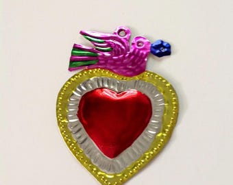 Tin Heart Plaque Handmade Mexican Tin Wall Ornament Mexican Folk Art Recycled Art Hammered