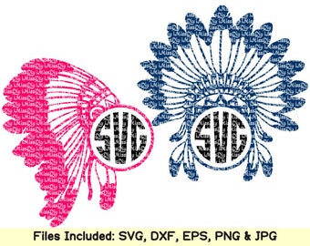 Feather indian headdress svg files for Cricut Silhouette, head dress native america warrior decal clip art pow wow monogram svg dxf cut file
