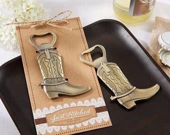 Set of 24 Just Hitched Cowboy Boot Bottle Opener, Unique Party Favor or Wedding Favor, Bachelor Party Favor, Baby Shower favor