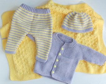 knitted baby clothes baby boy coming home outfit, baby girl, winter clothes pack, unisex knitted clothing, yellow baby blanket, ecofriendly