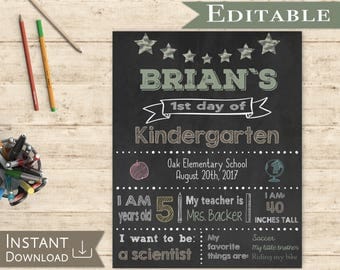 First day of School Sign Editable Chalkboard Boy Back to School 1st day of School, DIY Printable Camouflage Chalkboard