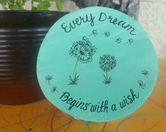 DANDELION CANDY JAR / Cookie Jar "Every Dream Begins With A Wish", Hand Painted Wood, Glass Counter Top Jar, Great Gift Item, Tole Painted