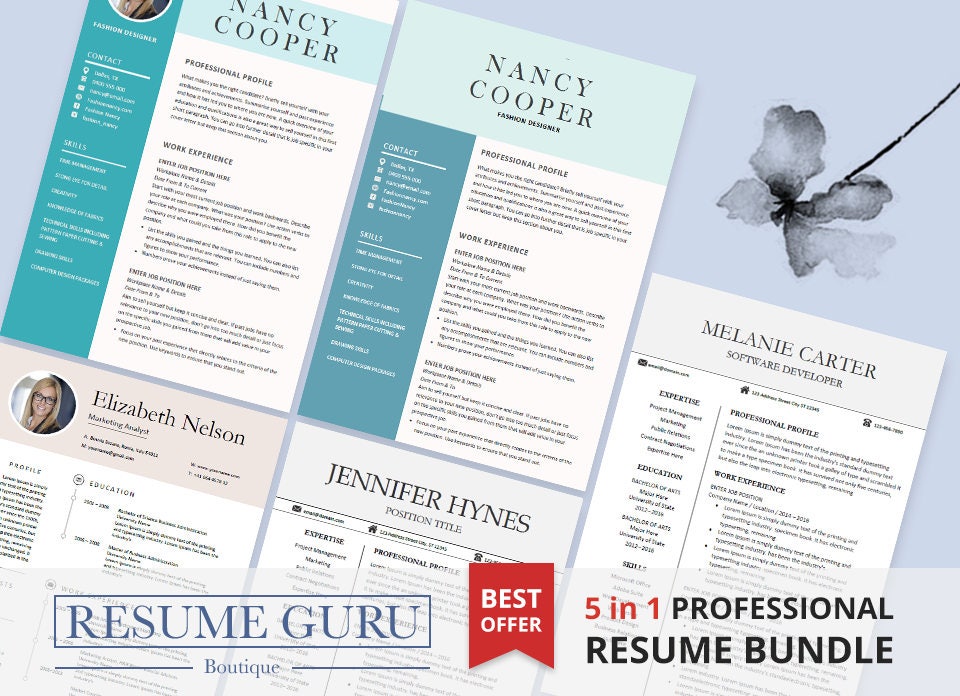 Professional Resume Template Bundle CV Package with Cover