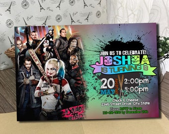 Suicide Squad Movie Invitation, Suicide Squad Birthday Party at the Movies, Harley Quinn, Suicide Squad Invite, DIY, Justice League