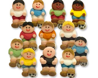 Football, Soccer Team, Footballer Sugar Decorations - Cupcake, Cake, Cookie Sugar Decorations. Edible Footballer Cake Toppers. Pack of 12.