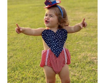 4th of July Baby Romper, 4th of July Outfit, Baby Romper, 4th of July Baby Girl, WILL NOT be received in time for fourth of July 2017