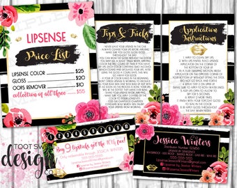 Lipsense by Senegence Business Marketing Kit, Business Punch card, Price List, Tips & Application, Bundle Pack Set, Black Stripe, PRINTABLE