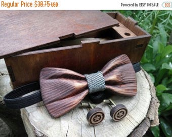 SALE Wooden 3D Bow Tie + Сufflinks + Gift Box/ Unique Design / Gift For Men / Wedding Bowtie / Wooden Bowtie / Mens Bow Tie -100% Premium Qu