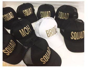 FREE SHIPPING- Bachelorette Bride Squad SnapBack Trucker Hats -Beach Party wedding