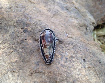 Rugged wild horse magnesite and sterling silver ring, size 8