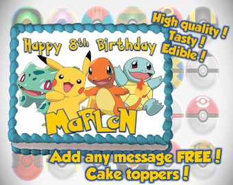 Pokemon cake toppers, edible print. Sugar sheet decoration party supplies.