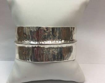 Contemporary Bark Finish Sterling Silver One of A Kind Cuff Bracelet