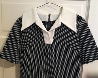 Vintage navy and white polka dot dress