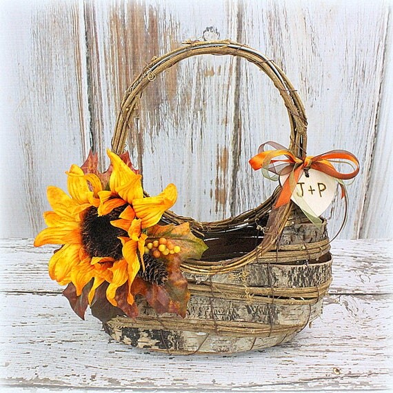 Items similar to FALL Wedding, Flower Girl Basket, Sunflower Wedding