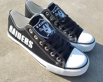 Oakland Raiders shoes Raiders sneakers Raiders tennis shoes Holiday gifts Damaged font Custom shoes