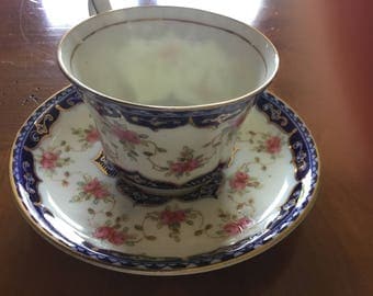 England China Tea Cup and Saucer Blue Flowered Sutherland