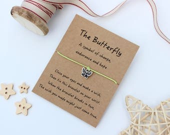 Butterfly Wish Bracelet, Butterfly Jewellery, Butterfly Charm Bracelet, Butterfly Gift, Butterfly Keepsake Card, Friendship Bracelet