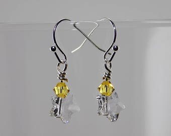 Swarovski Crystal Stars,Swarovski Crystals, yellow, very petite, light dangle,silver wire
