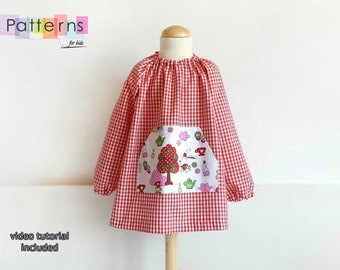 Raglan sleeve School SMOCK Apron Baby Toddler Painting Overall Back to School PDF Sewing Pattern Sizes 6 months - 5 Years Boys Girls