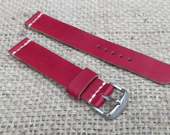 Red leather watch strap 20mm made of vegetable tanned leather, Replacement Watch Band 20 mm,Handmade leather watch strap, watches