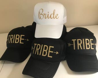 Bride Squad GOLD GLITTER Hats / Bride Tribe with Arrow / Bachelorette Party / Bridal Party / Bride to Be / Bridemaids / Bridemaids Gifts
