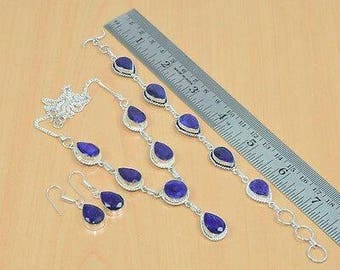 SALE, Free Shipping Natural Blue Sapphire & Silver Jewelry Set