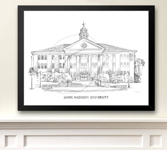 James Madison University Art Print Hand Drawn JMU Virginia