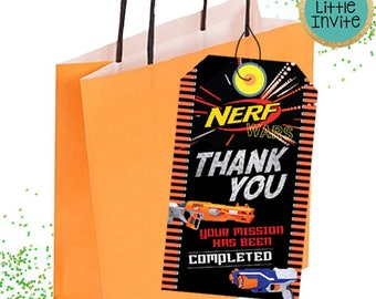 Nerf Thank You Cards // Nerf Birthday // Nerf Party // Nerf Party Tags // Nerf Birthday Invitation // Nerf War // Nerf Favor Tags
