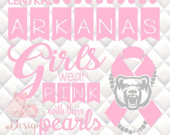 Central Arkansas Bears Pink and Pearls - Breast Cancer Awareness - SVG, Silhouette studio and png bundle