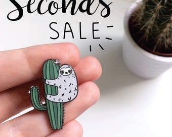 SECONDS SALE - enamel pin - second pins - sloth pin - cactus pin - lapel pin - pins - sloth - 50% OFF - slight imperfections