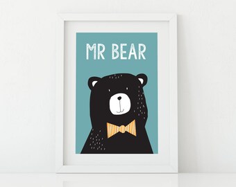 Kids Art Bear Print, Kids Wall Art, Wall Art Printable, Nursery, Room Decor,