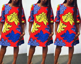 African Print Ankara shift Dress with cut out Sleeves