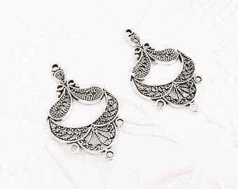 Sterling Silver Filigree Pendant, Silver Chandelier Earrings, Fancy Filigree, 32mm, SS057