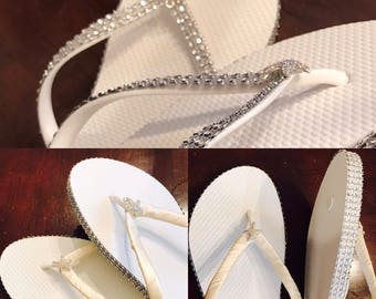 Sale beautiful summer beach wedding flip flops bride white satin starfish rhinestone mesh side white flower girl sandal sand pretty