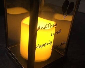 Personalised lantern *custom made *prelit *flameless *vinyl lettering
