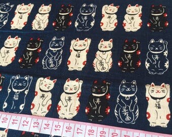 japanese fabric cosme - maneki neko - blue