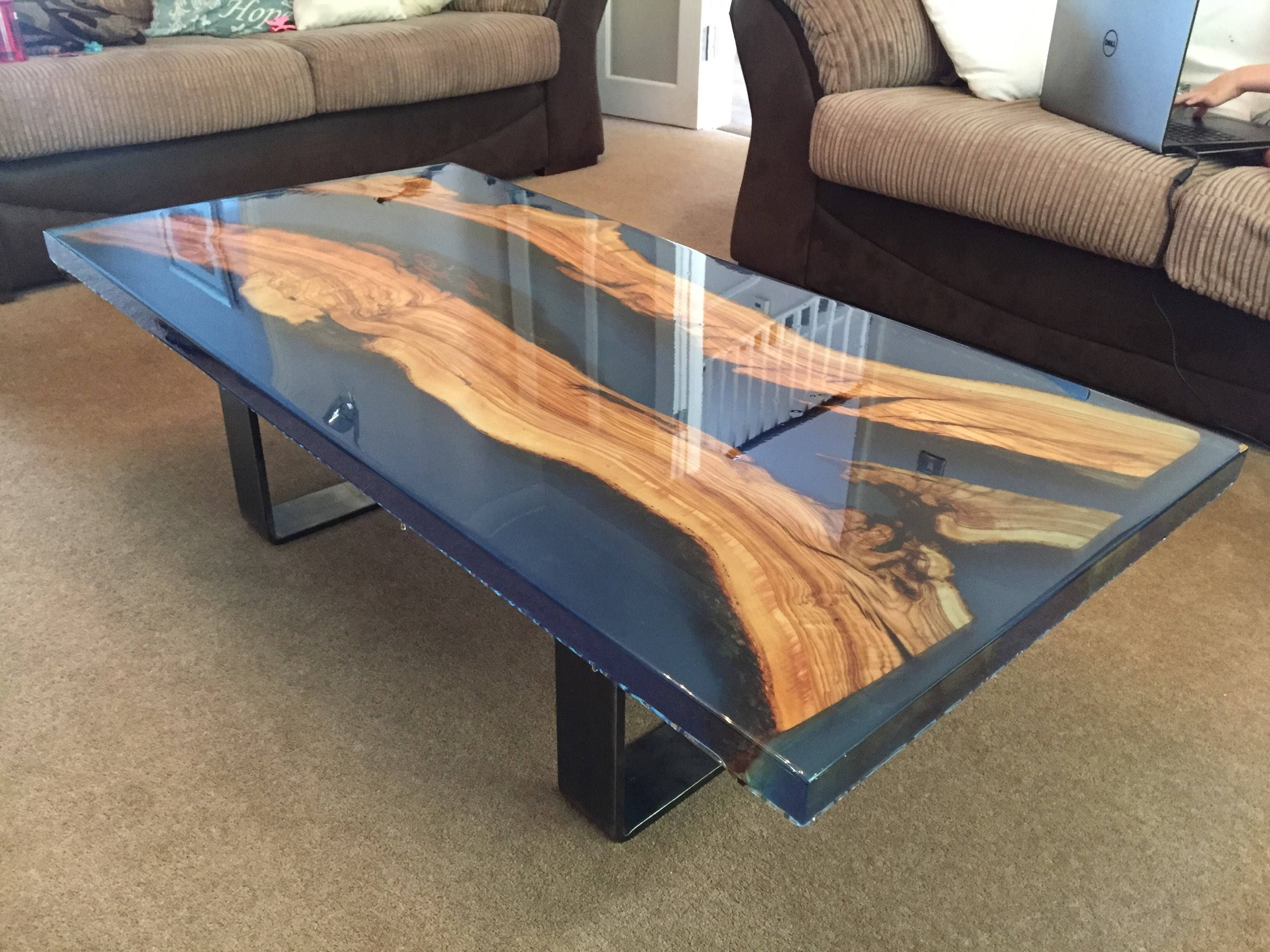 Stunning epoxy resin and olive wood inset coffee table