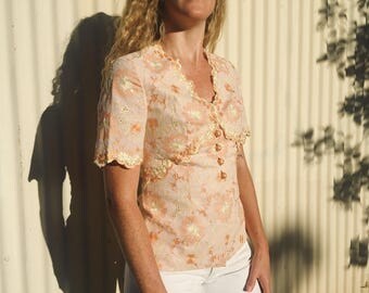 Pastel Blouse with Embroidered Floral Detail