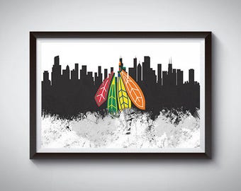 Chicago Inspired Art Poster Print, Chicago, Illinois Skyline Poster