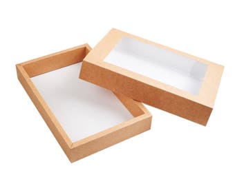 5 Gift boxes with window 9.5"x5.9"x1.7", wedding favor box, Match box, Kraft bakery boxes, Packaging box, Jewelry Packaging Boxes.