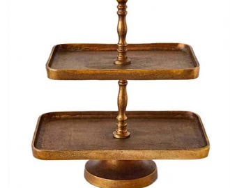 Antique Brass 2 Tier Aluminum Stand