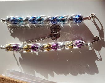 Bracelet silver and blue opaque beads