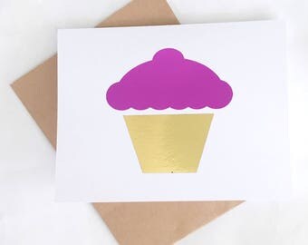Cupcake card - foil card - blank card - unique handmade card - handmade card - birthday card - fun card