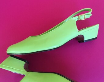 Vintage 90s BFA Classics Sorbet Green Sling-Back Heels