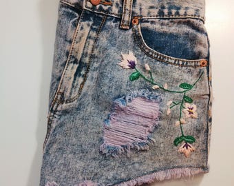 Hand Embroidered Purple High Waist Shorts