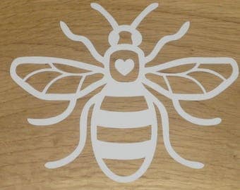 Manchester Bee Vinyl Car Decal Sticker 160mm x 130mm Heart White B