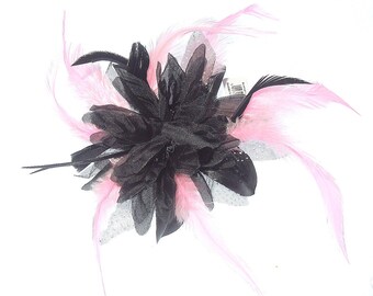 Navy and pink feather fascinator comb, Weddings,Races, Ladies Day