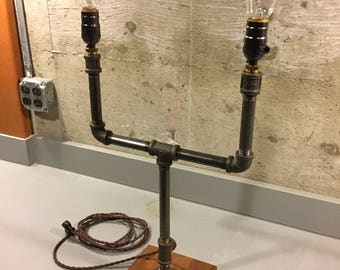 Pipe Lamp on Cedar Wood Base