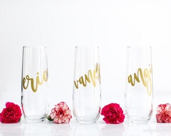 Stemless Champagne Flute, Bridesmaid Gift, Stemless Wine Glass, Custom Proposal Gift, Champagne Glasses, Personalized Monogram Glasses